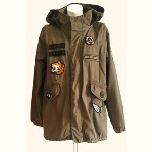 WA 02 Khaki Military  Mid-Season 100% Cotton Jacket with Hoodie Size L